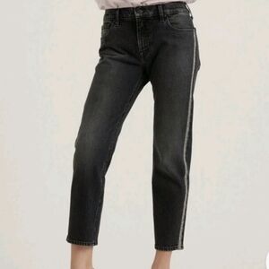 Lucky Brand MidRise Boyfriend Sienna Black Denim Jeans With Silver Striping Sz 0
